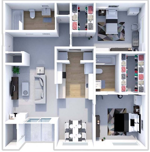 a house is shown with a bedroom and a bathroom